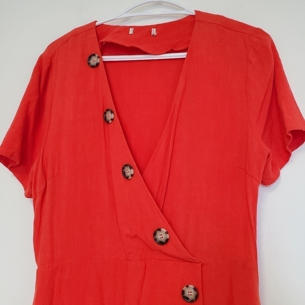 Moon River Asymmetrical Button-Down Linen Blend Mini Dress - Picture 8 of 11